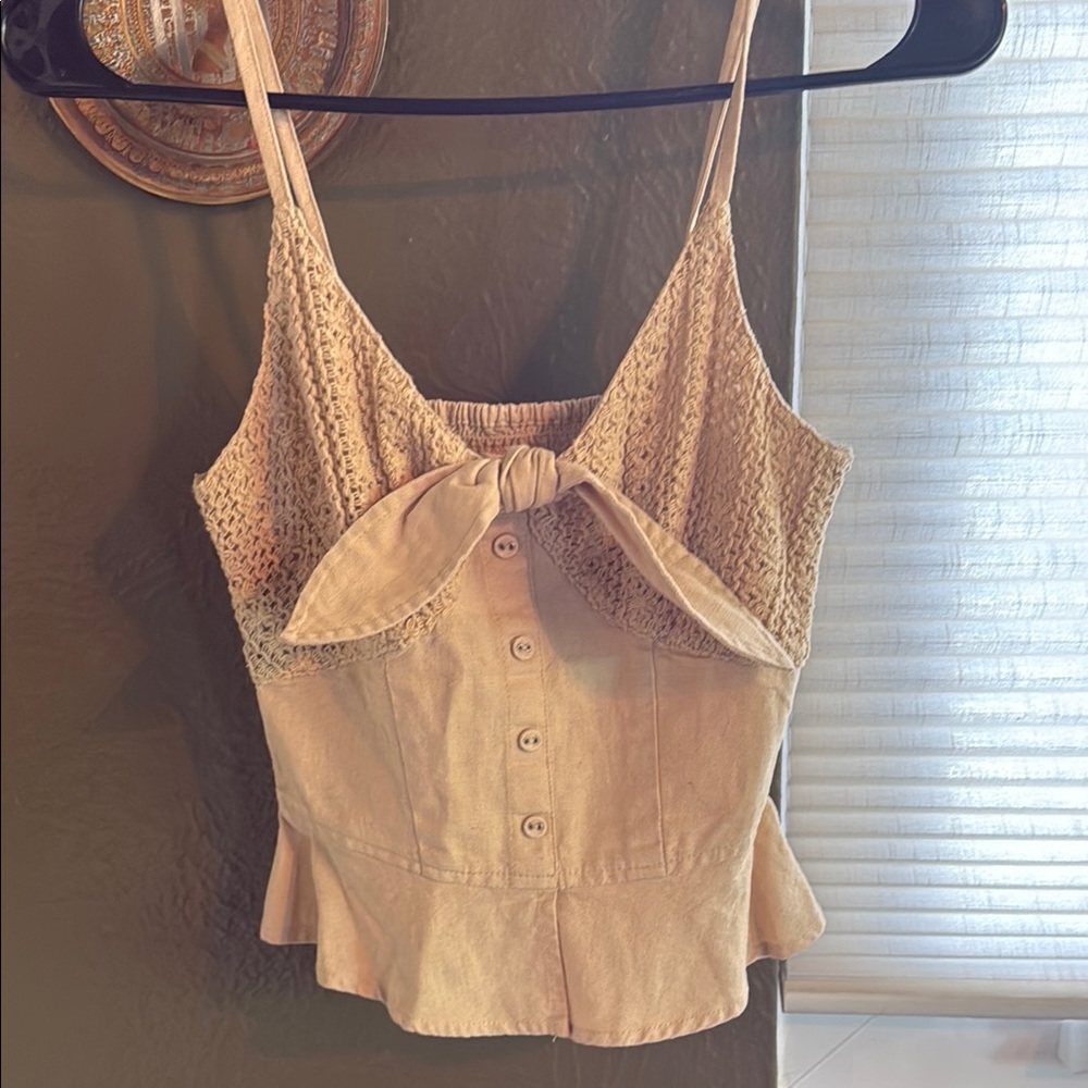 Beige Crochet Detail Women's Top